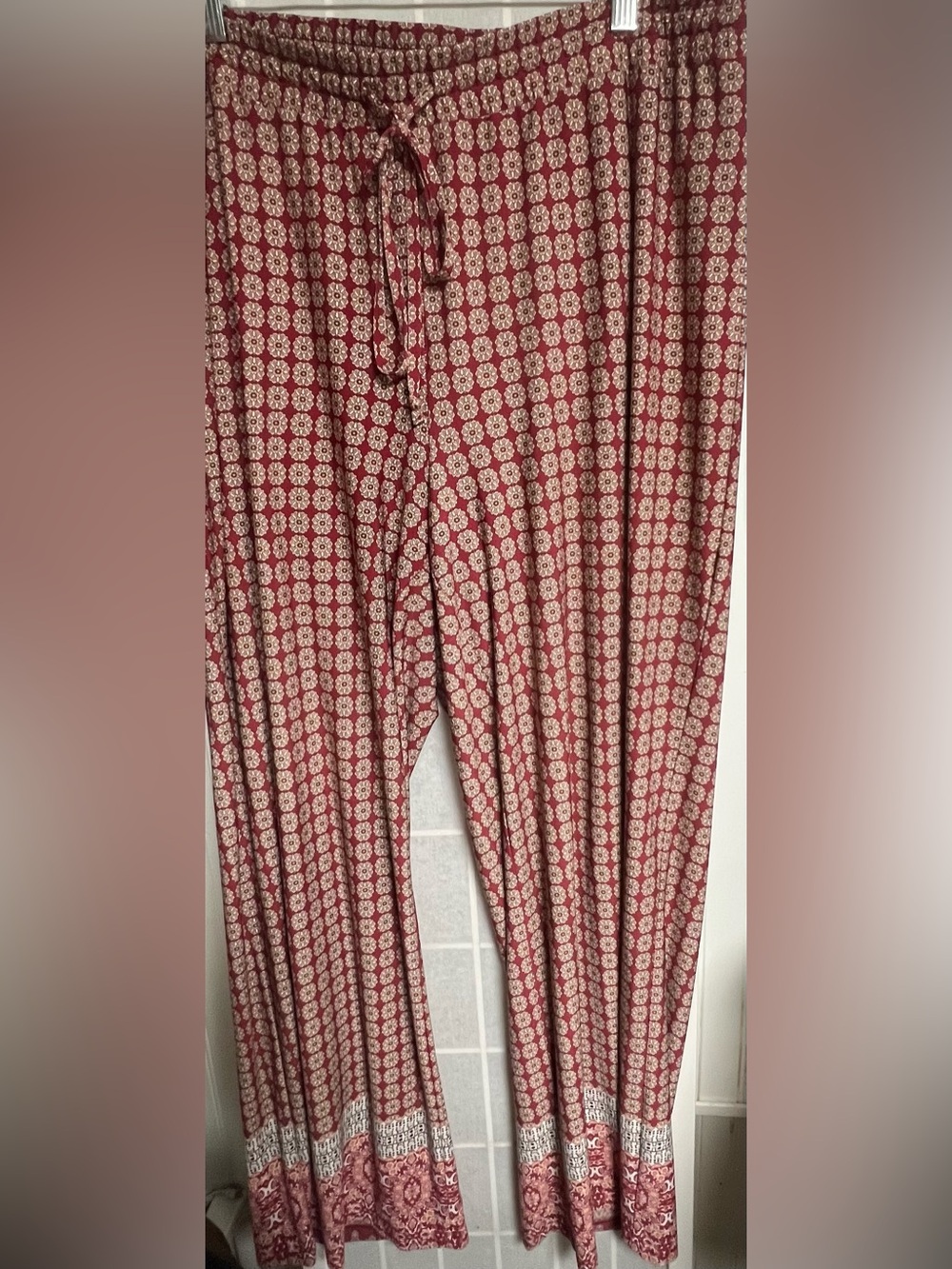 Roz & Ali Pants Plus Sz 2X Wide Leg Pull On Casual Floral Print Elastic Waist
